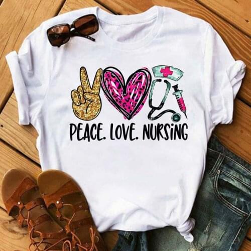 New Women Peace Love Nursing Tshirt Girl Harajuku Casual White Tops Tees T Shirt Summer Female T-Shirt,Drop Shipping