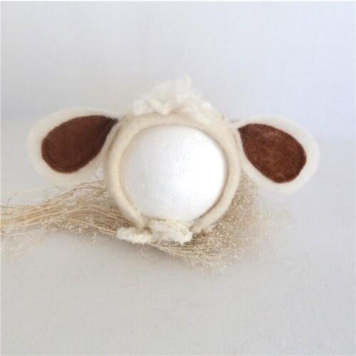 Newborn Ears Lamb Bonnet photography props Wool felted baby Sheep bonnet hat Toddler Animal hat