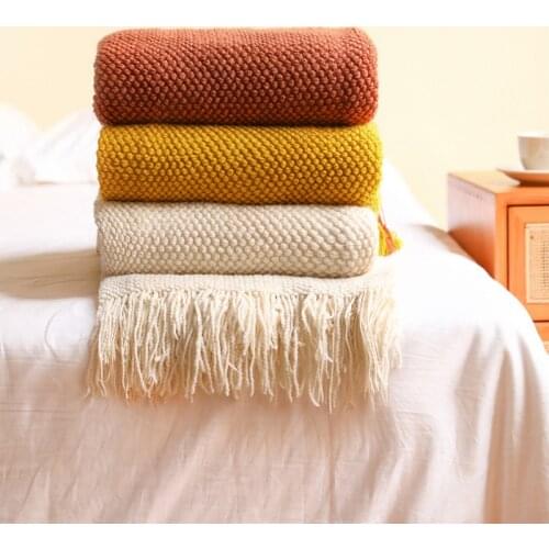 Solid Thickened Knitted Blanket Corn Grain Pattern Casual Comfy Warm Throw for Bed and Travel 130x200cm Blankets for Sofa