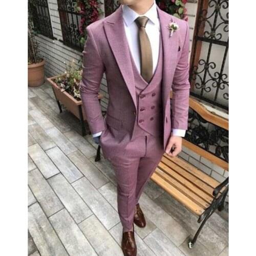 Autumn Fashion Gentlemen High Quality Purple Men Suit Slim Fit Groom Tuxedo For Wedding Business Party Suits (Jacket+Pants+Vest)