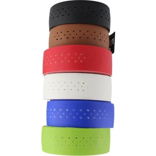 ZK20 Bicycle PU Leather Perforated Handlebar Tape Breathable Soft Road Bike Fixed Gear Belt Bicycle Accessories