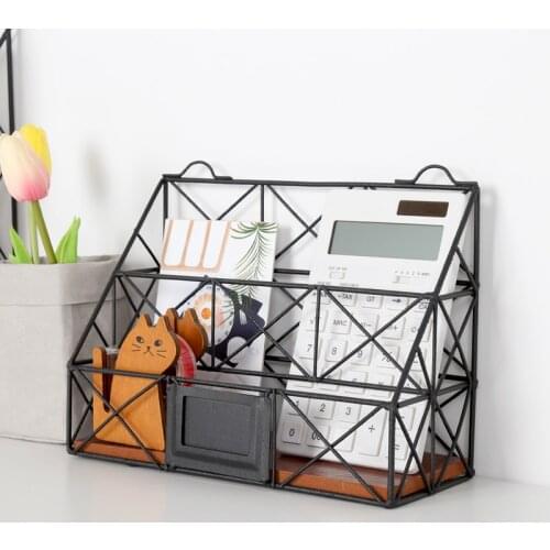 Creative Magazine Desktop Storage Racks Wrought Iron Shelves Art Black Multi Compartment File Organizer