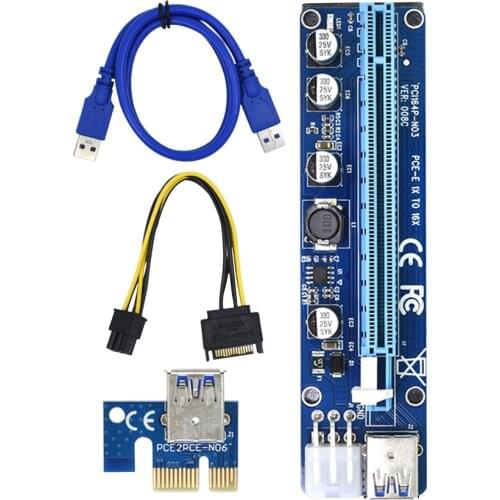 VER008 PCI Express PCI-E Riser Card PCIE 1X to 16X 60CM USB 3.0 Cable SATA to 4Pin Power for Bitcoin Miner Mining