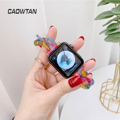 Resin watchband for Apple watch band Bracelet 38mm 42mm Replacement Stainless Steel Strap For Apple Watch 40mm 44mm