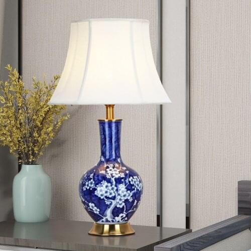 SAROK LED Table Desk Lamp for Bedside Light Blue Ceramic Luxury Decorative For Living Room Bedroom Library Study Office