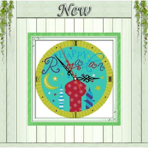 Happy Ramadan clock face home decor paintings counted print on canvas DMC 14CT 11CT Cross Stitch Needlework Sets Embroidery kits