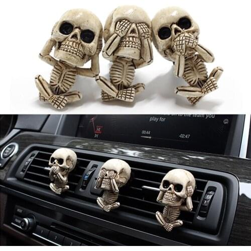 Evil Skull Trio Statue A Set Of 3 With Air Freshener Car Air Outlet Ornament Home Decor High Quality Home Decoration Accessories