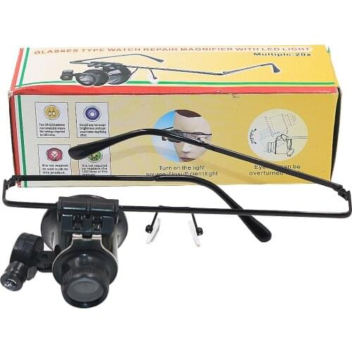 Glasses type Jewelry Watch Repair Magnifier with LED Light Multiple 20x Jewely tools