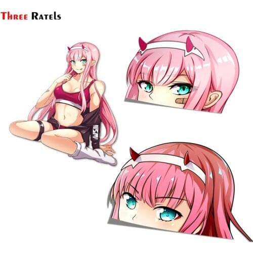 Three Ratels FC102 Darling In The Franxx 002 Zero Two PEEKERS Car Stickers Anime Vinyl Stickers Decorative Waifu Cartoon Decal