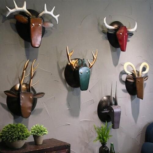 Vintage Iron Art Animal Head Hanging Industrial Wind Ox Head Deer Head Metal Hanging Decoration Wall Decoration Crafts Gifts