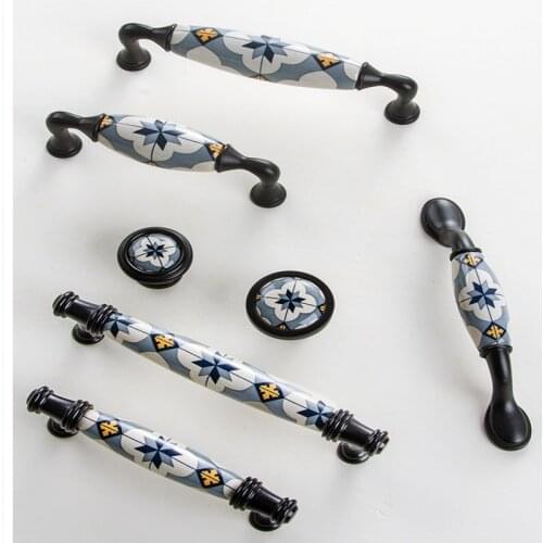 Vintage Ceramic Pulls Blue Villatic Furniture Drawer Knob and Handle European Kitchen Cabinet Handles for Furniture Hardware