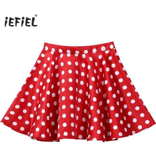 Big Girls Vintage 1950s Smooth Satin Polka Dots Back Zipper Closure Full Circle Flared Swing Skirt Casual Above Knee Mini Skirts