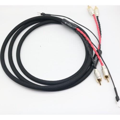 XSSH 4 core pure copper OFC Plated Silver shield 2 RCA to 2 RCA ground U spade Ground Wire plug Audio Phono Tonearm Cable