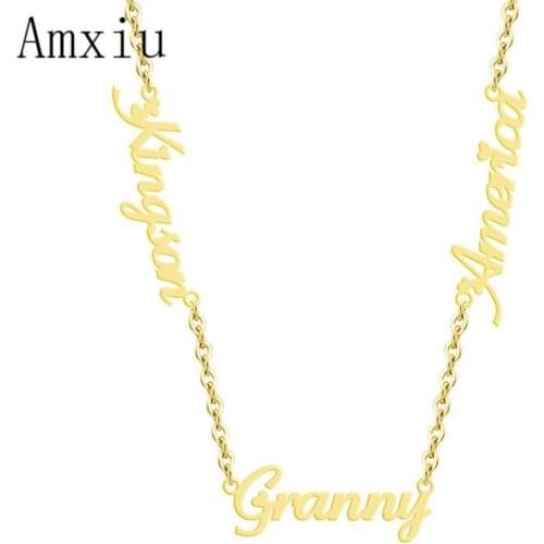 Amxiu Handmade Jewelry Custom Stainless Steel Necklace Engrave Three Names Choker Necklace For Womens Day Gift Personalized