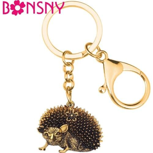 Bonsny Alloy Funny Hedgehog KeyChain Keyrings Hipster Wild Animal Jewelry For Women Girls Bag Purse Charms Lots Gift Decoration