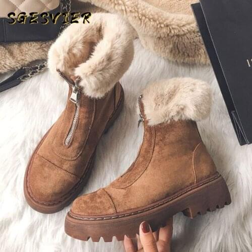 Sgesvier Winter Cow Suede Snow Boots for Women Warm Flat With Fur Real Leather Shoes Woman Platform Ankle Boots Female Fashion