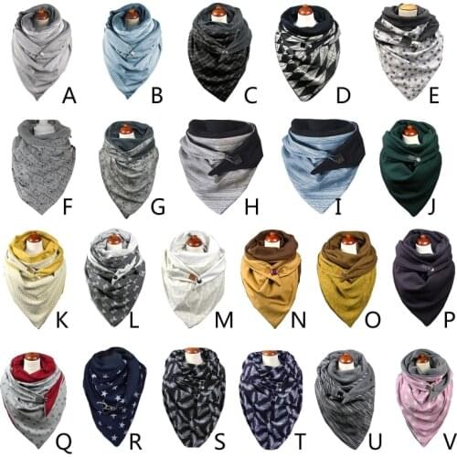 Women Winter Thicken Warm Scarf with Button Clip Vintage Floral Plaid Feather Printing Soft Wrap Bib Windproof Shawl