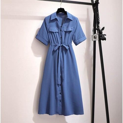 Summer striped dress women plus size bust 149cm 5XL 6XL 7XL 8XL 9XL dress women blue white colors