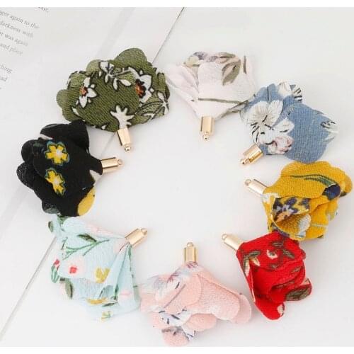10pcs Random Mixed Golden Cap Flower Print Tassel Charms Earring Pendant for DIY Keychain Strap Necklace Jewelry Making