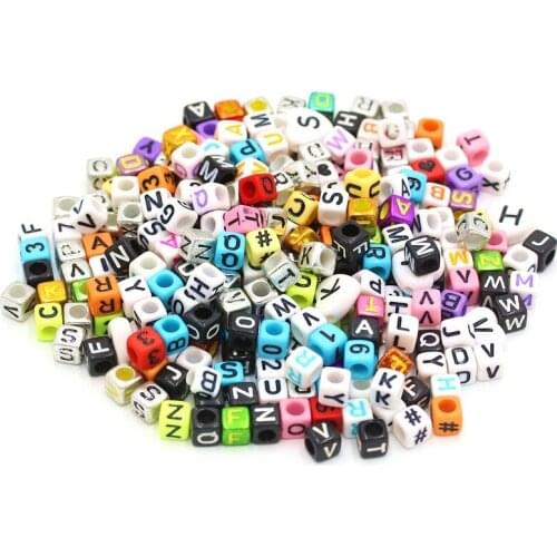 100pcs 6mm color mixed digital square letter beads acrylic beads charm DIY jewelry making bracelet necklace accessories wholesal