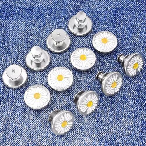 2pcs Little Daisy Buttons For Snap Fastener Clothing Jeans Perfect Fit Waist Metal Buttons Sewing Buttons DIY Waistband Expander