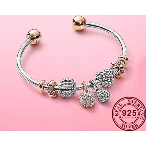 2020 New S925 Sterling Silver Hollow-out Heart Set Ball Pendant Open Pan Bracelet For Women Wedding Party Gift Fashion Jewelry