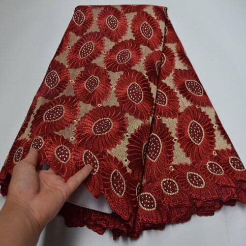 5yards/pc) high quality fully neat embroidered African Swiss voile lace fabric in wine red for attractive party dress CP468