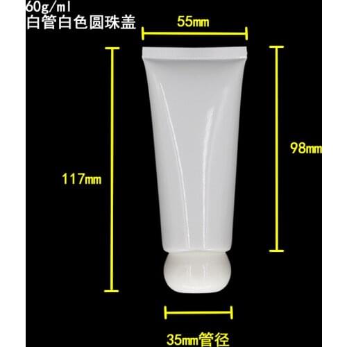 50pcs wholesale 2 ounce white color soft Tube, empty 60G white Cream Tube with white lid ,60 ml plastic eye cream container
