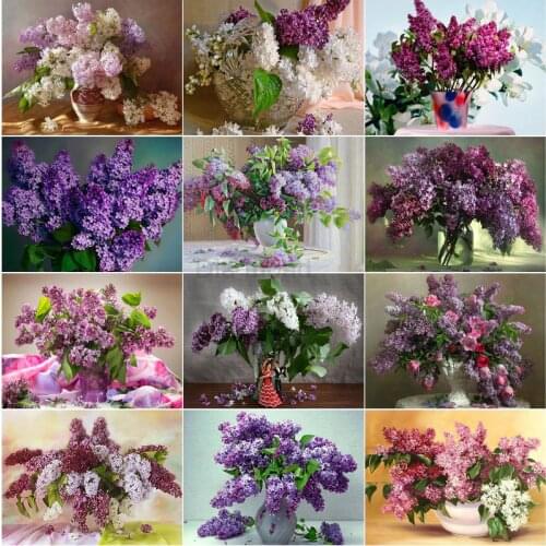 Full Square Round Lilac 5D Diamond Painting Flowers Picture of Rhinestones Diamond Embroidery Lavender Mosaic Flowers Home Decor