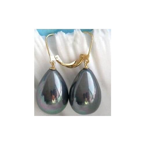 Free Shipping 00427 Beautiful 16mmx12mm lustre black sea shell pearl Leverback earrings jewelry