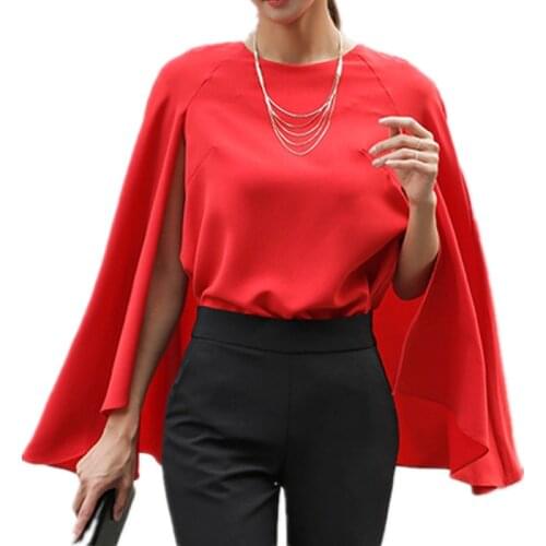 2021 Fashion Women Shirts Fake Two Pieces Cloak Sleeve Cape Shirt Female Summer Chiffon Blouse Camisas Mujer Chemises Femme