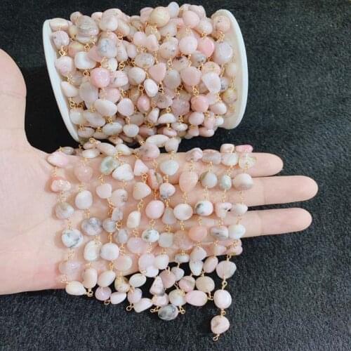 New 18K Jewelry Chain, Handmade Pink Opal Beads chain,Bracelet Necklace findings,5m/lot Long Chain