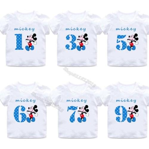 Mickey Mouse Child Birthday T-Shirt Disney Boy Digital Cotton Tees Baby Cartoon Letter Tops 3d Printed Shirt Kid Summer Clothes