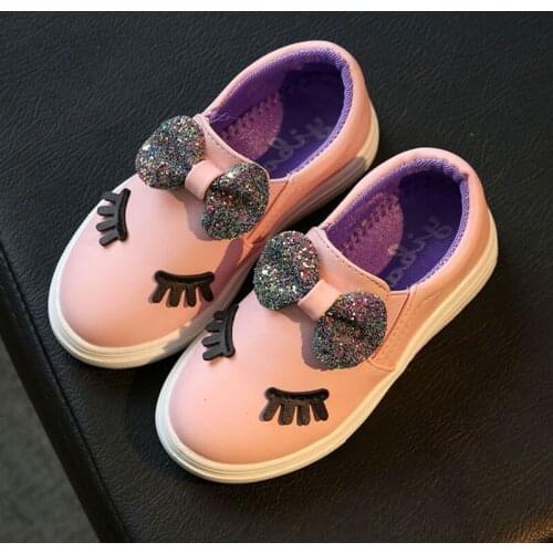 Children Sneakers For Kids Girls Pu Leather White Pink Cartoon Trainers School Student Casual Sports Running Shoes New 2021