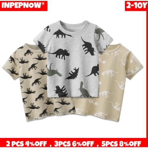 INPEPNOW 2020 Children T-shirt for Boy T Shirts Dinosaur Girls Tops Cotton Kids Tshirts Summer Short Sleeve White Tee 3 8Y DX005