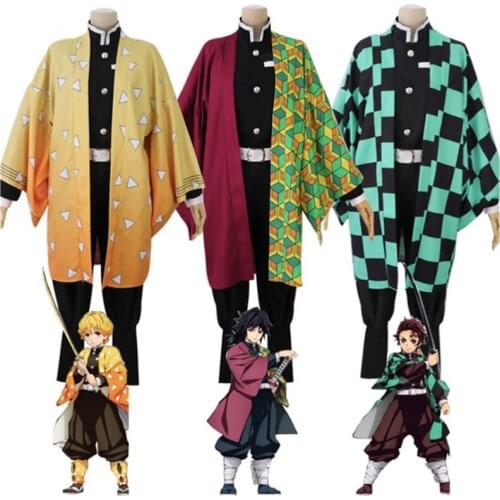 Anime Kimetsu No Yaiba Cosplay Costumes Tanjirou Kamado Zenitsu Agatsuma Giyuu Tomioka Cosplay Uniforms Halloween Blade Of Demon