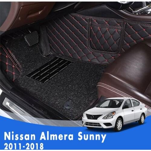 LHD Luxury Double layer Wire loop Carpets Car Floor Mats For Nissan Almera Sunny 2018 2017 2016 2015 2014 2013 2012 2011 Protect