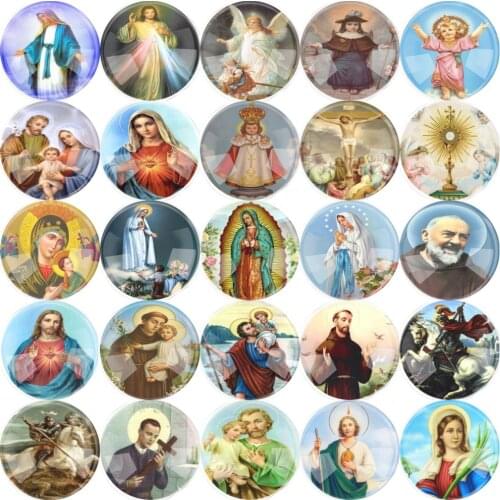 10~25mm 12~50pieces Mixed Round Glass Cartoon Religious Cabochon Accessory Glass Cabochon DIY Jewelry Saint Rita Accessories