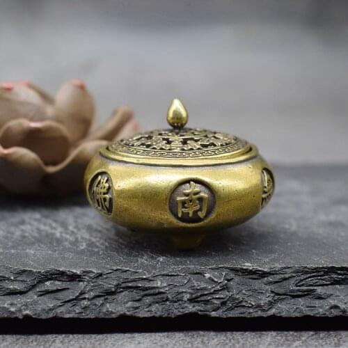 Brass Incense Burner Decorations Buddhist Hollow Feng Shui Auspicious Bronze Incense Holder Gothic Decor Censer Room Decor