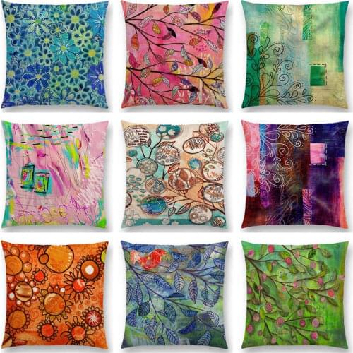 Hot Sale Abstract Colors Art Painting Pastel Branch Leaf Colorful Blocks Fantasy Decorative Pattern Cushion Sofa Throw Pillow