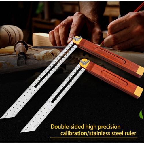 360 degree Woodworking Rotatable Square Angle Ruler With Multi-Functional Protractor Stainless Steel Mahogany Measuring Tool