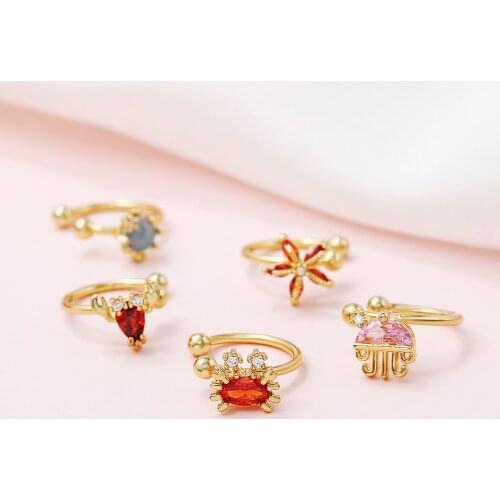 Luckydays Summer Cute Ocean Animals Marine life Organism Pink Jellyfish Zircon Turtle Starfish Dolphin Ear Cuffs For Girl