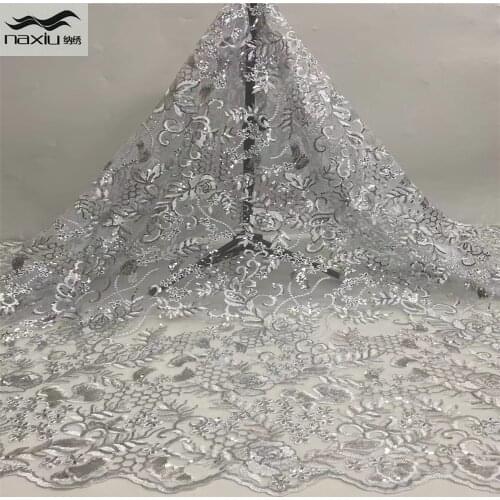 Madison Nigerian Sequins Lace Fabrics 2021 High Quality Tulle Lace African Lace Fabric Wedding Dress French Lace Material