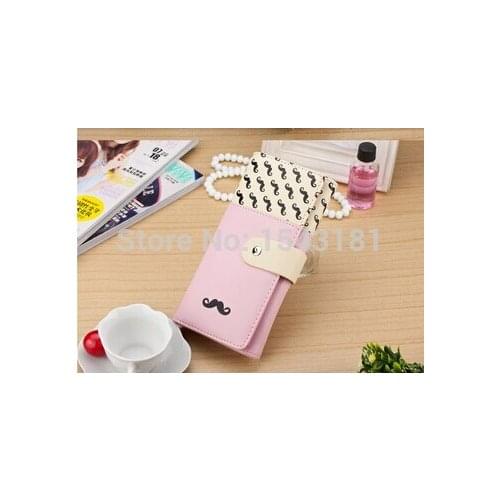 Lovely Women Wallet Smooth PU Leather Mustache Pattern Woman Purse Clutch Wallet Girl Coin Purses Card Holder free shipping