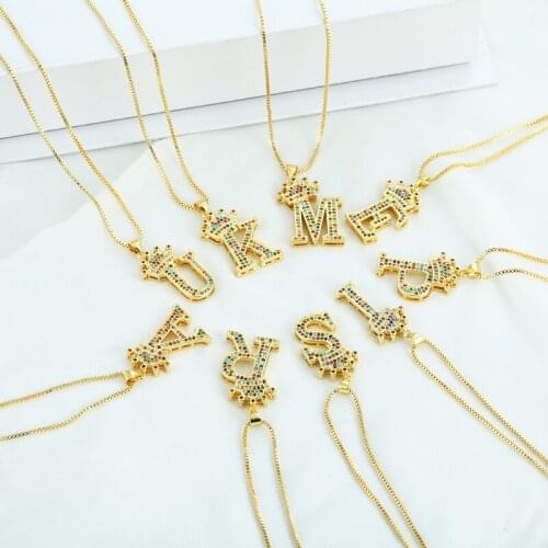 Daihe Fashion Gold Plated Colorful Letters Pendant Necklace Women Lucky Adjustable Micro Inlay Zircon Copper Necklace Jewelry