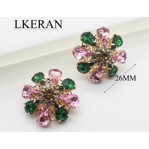 Fashion 5Pcs/lot 26mm Mushroom Acrylic Rhinestone Buttons Green/Pink Crystal Diy Wedding Decoratio Sewing Clothing button