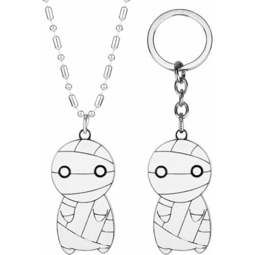 Men Women Cartoon Jewelry mummy Pendant Necklace Key Chain Alloy enamel Charm Necklaces