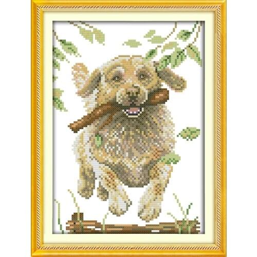 Running dog cross stitch kit animal dog aida 14ct 11ct count print canvas stitches embroidery DIY handmade needlework plus
