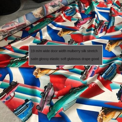 New stretch satin fabric French series rainbow car handmade custom fabric spring/summer show the same sewing fabric