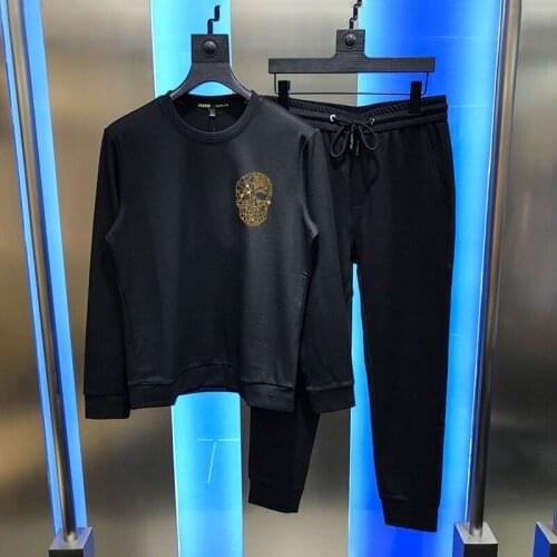 Solid Color Hoodie Winter Mens And Womens Tracksuit Fashion Sets Casual Loose Hot Diamond Skull Pattern Plus Velvet